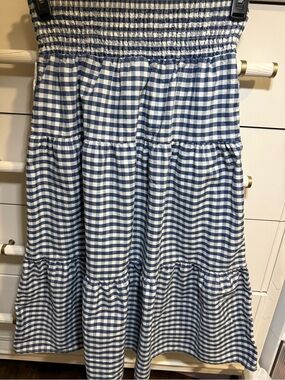 Universal Thread Blue and White Gingham Tiered Midi Skirt